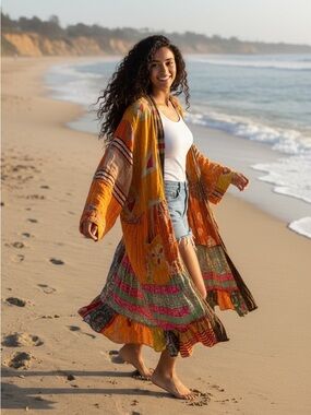 Handmade KANTHA Kimono ITEM 9 BOHO Kantha Boutique Piece One of a Kind One Size